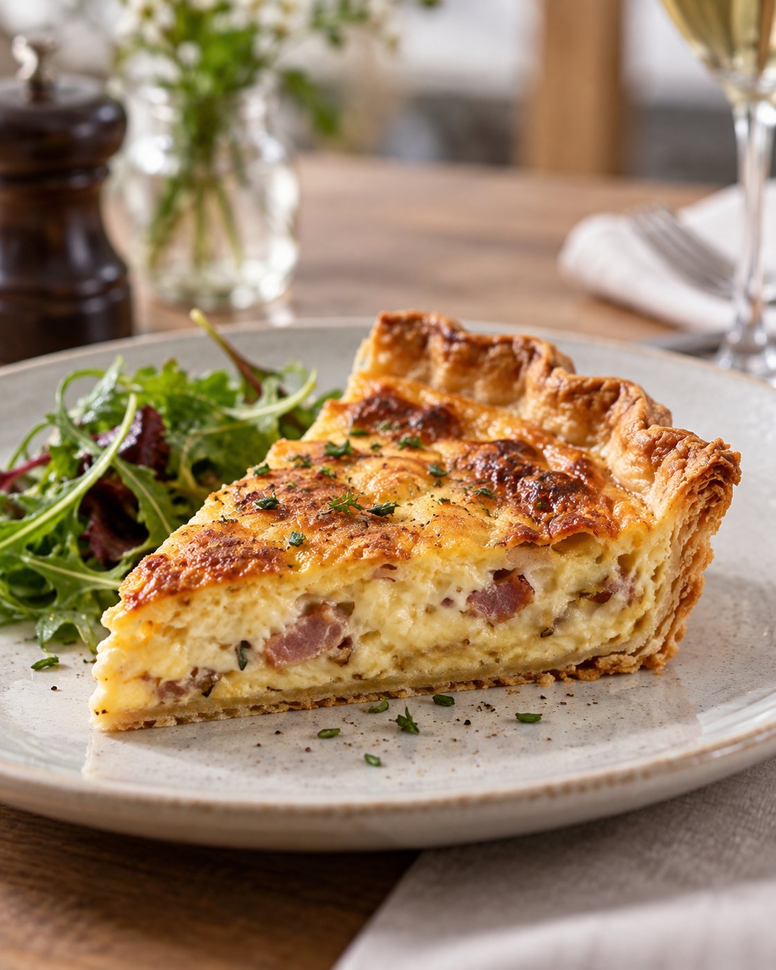 Krémes quiche szelet friss salátával – a Bonjour France francia főzőtanfolyam második fogása